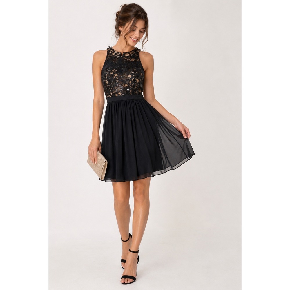 Morgan & Co Black Lace Sequin Fit & Flare Party Dress Size‎ 9/10 NWT